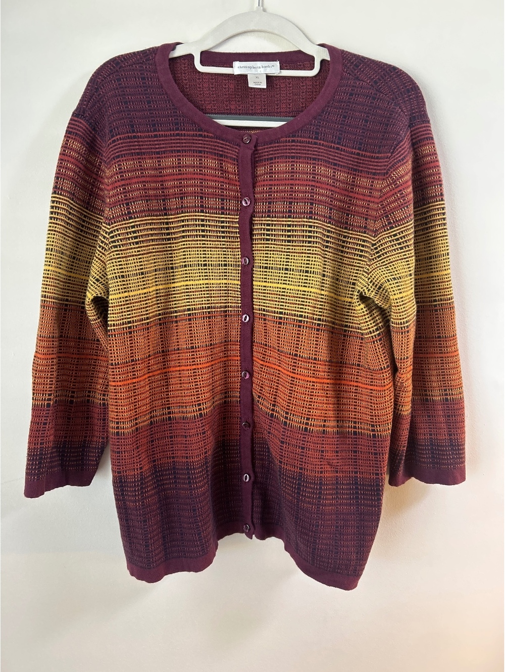 Christopher & Banks Women's Gradient Striped Button-Up Cardigan XL